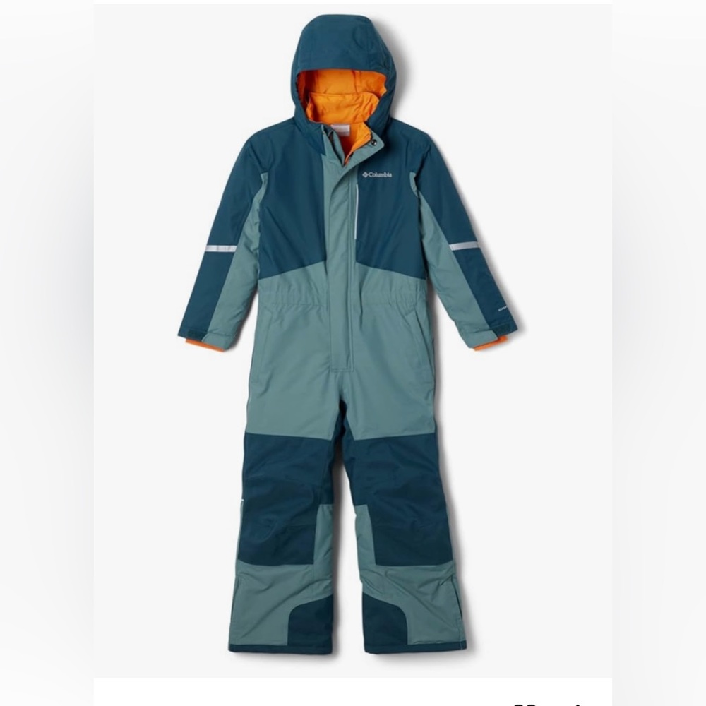 Columbia Youth Snowsuit in Blue and Teal with Orange Accents